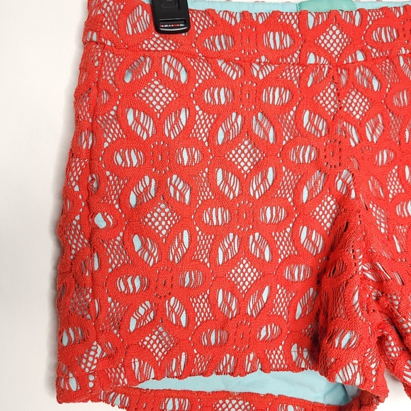 JUDITH MARCH Women's Shorts With Red Floral Lace Overlay SMALL - Picture 4 of 10